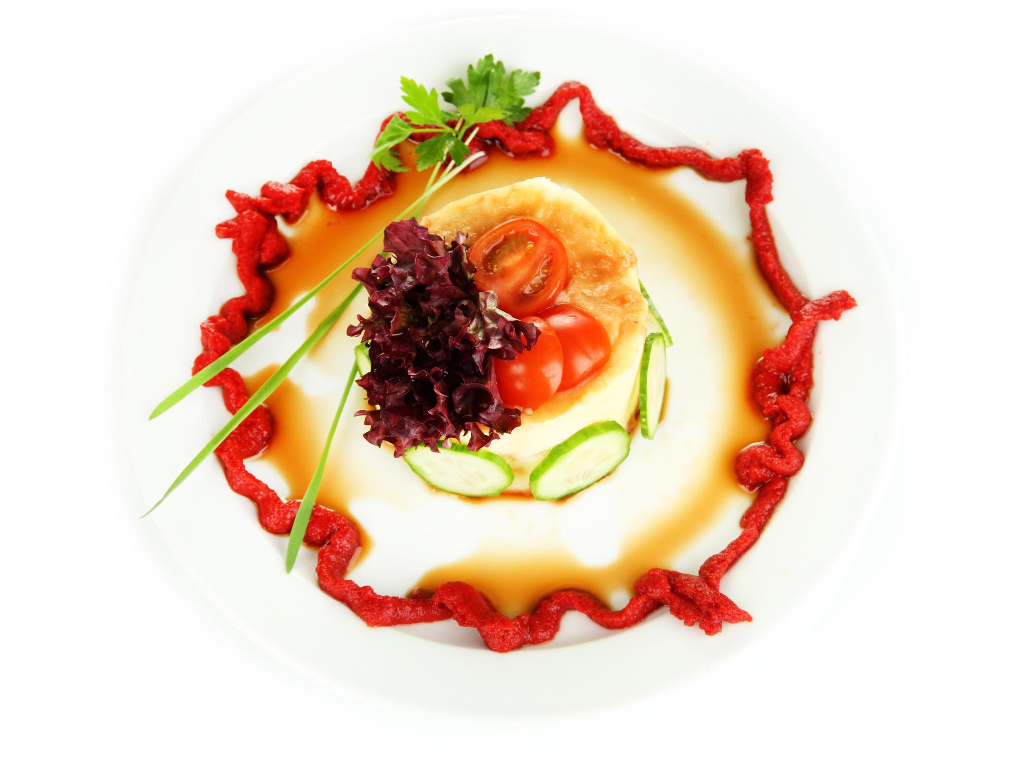 Plated gourmet starter with herbs